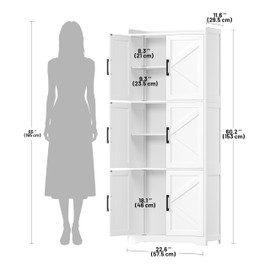 Akxomel Tall Bathroom Storage Cabinet, Bathroom Floor Cabinet with 6 Barn Doors, 11.6''D x 22.6''W x 60.2''H, Adjustable Shelves, Linen Pantry Cabinet for Kitchen, Living Room, Entryway, White