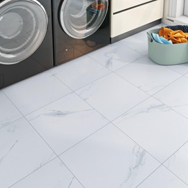 Livelynine Peel and Stick Floor Tile Waterproof Gray and White Marble Floor Tiles for Bathroom Kitchen RV Sticky Vinyl Flooring Squares Modern Self Adhesive Heavy Duty Lvp Vinyl Tiles 4-Sheet 12x12
