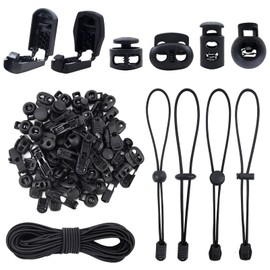 Elastic Rubber Cord 10 m - 3 mm Rubber Cord with 40 Cord Locks 2 Holes & 40 Cord Clamps, Black Rubber Band, Round Rubber Cord, Expander Rope for Drawstring, Backpack, Washing Lines, Tents