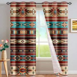 ZFRXIGN Southwestern Curtains for Bedroom Living Room Blackout Window Curtain 84 inch Length Native American Style Patio Window Curtains 2 Panels Brown