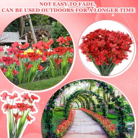 Lyrow 100 Bundles Violet Artificial Flowers, UV Resistant Faux Flowers Outdoor, Faux Silk Flowers, Fake Violet Flowers Bulk for Front Porch Hanging Garden Courtyard Farmhouse Home(Red)