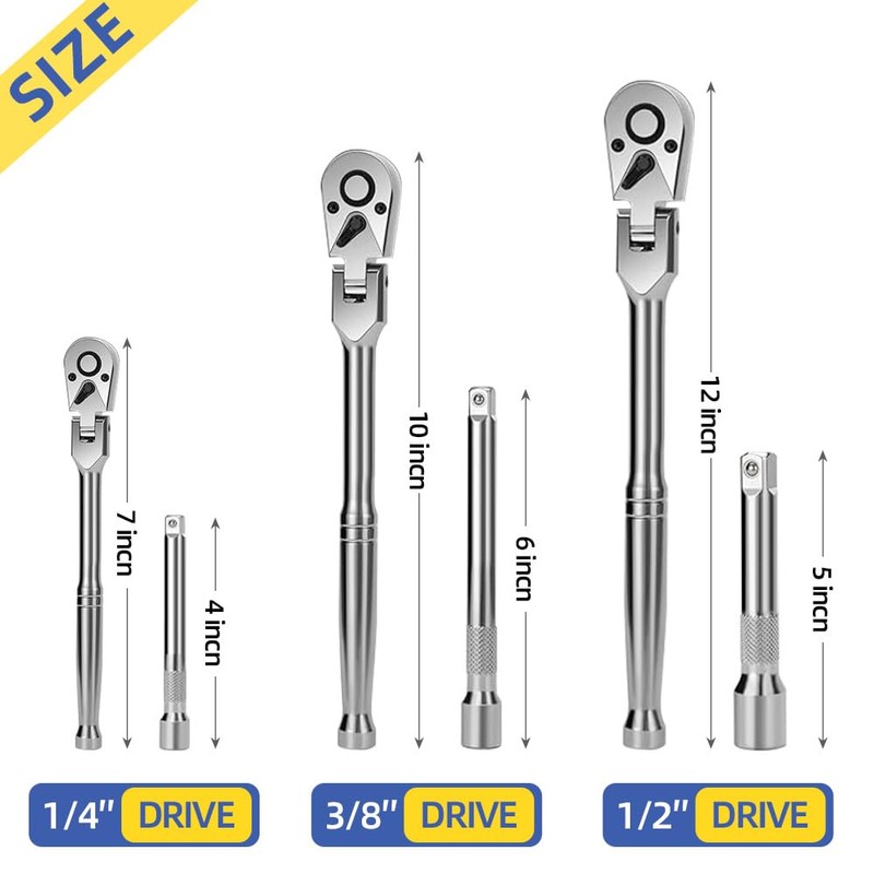FOXCODE 6-Piece Flex Head Ratchet Set, Chrome Vanadium Steel, 1/4",