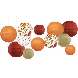 NICROLANDEE 12Pcs Burgundy Orange Maple Leaves Hanging Paper Lanterns for Wedding, Birthday, Bridal Shower, Baby Shower, Anniversary, Nursery, Indoor Outdoor Decor