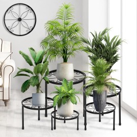 CADANI 5-Pack Metal Plant Stands for Outdoor Indoor, Anti-Rust Iron Black
