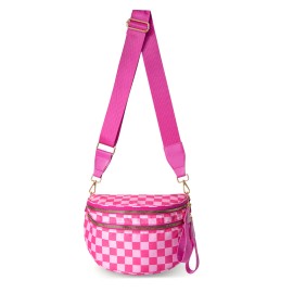 Waterproof Nylon Fanny Pack Crossbody Waist Bags Belt Sport Dumpling Shoulder Saddle Bag for Womencolor: Rose red checkered