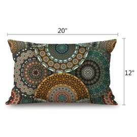 Colorful Vintage Floral Mandala Pillow Cover Farmhouse Decorations Cushion Case for Sofa Couch Cotton Linen 12x20 Inches
