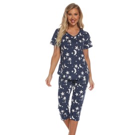 Misscoo Women Pajamas Set Sleeveless Loungewear Capri Pants for Women Ladies Girls Students Cotton Spring Summer Pajamas Set Sleepwear Nighty