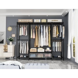 Ulif E3 Heavy Duty Garment Rack, 4 Tiers Freestanding Closet Organizer System with 5 Shelves, Metal Closet Organizer and Storage System for Clothes, Max Load 650lbs, 57.1"W x 14.5"D x 77.3"H, Black