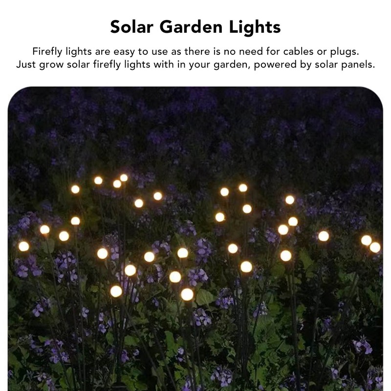 2 Sets Solar Powered Firefly Lights Outdoor Waterproof Solar Garden