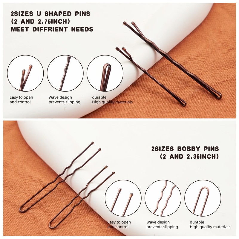 400 PCS Bobby Pins Hair Pins Kit - 100 Brown,