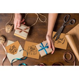 PALAAKK 24 Pack thank you cards multipack with envelopes, Thank you notes for Kids,Weddings,Graduation, 24 Cream paper envelopes and 24 brown kraft cards with 24 stickers