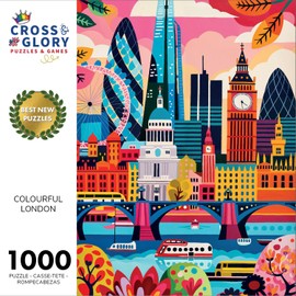 Cross & Glory – Colourful London – 1,000-Piece Jigsaw Puzzle for Adults | Iconic Landmarks of London | Challenging Puzzle for Art and Travel Lovers