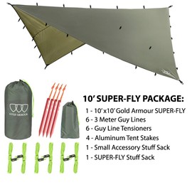 Gold Armour Rainfly Tarp Hammock, Premium 14.7ft/12ft/10ft/8ft Rain Fly Cover, Waterproof Ultralight Camping Shelter Canopy, Survival Equipment Gear Camping Tent Accessories (OD Green 10ft x 10ft)