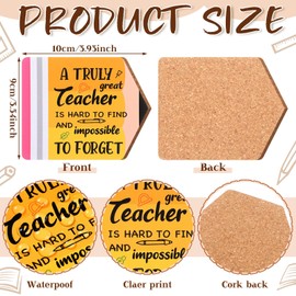 Jingmore 24 Pcs Teacher Appreciation Gift Bulk Thank You Gifts Pencil Teacher Appreciation Coasters Pencil Absorbent Coasters Cork Base for Back to School Gifts Party Supplies