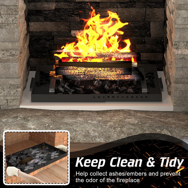 Daisypower Fireplace Tray with Handles, Expandable/Adjustable Ash Pan Ember Holder,