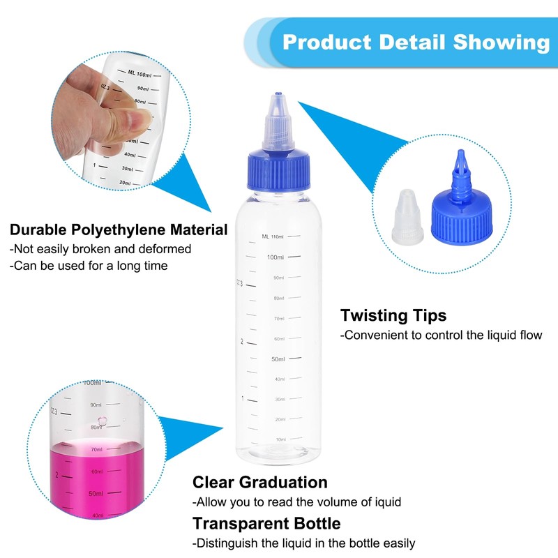 PATIKIL 4oz(120ml) Plastic Dispensing Bottle, 5Pcs Squeeze Graduated Empty Bottles