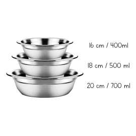 XOF Kit 3 Pz Tazon Bowl Ensaladera Acero Inoxidable Cocina 16-20