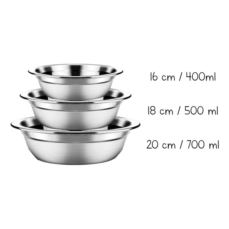 XOF Kit 3 Pz Tazon Bowl Ensaladera Acero Inoxidable Cocina