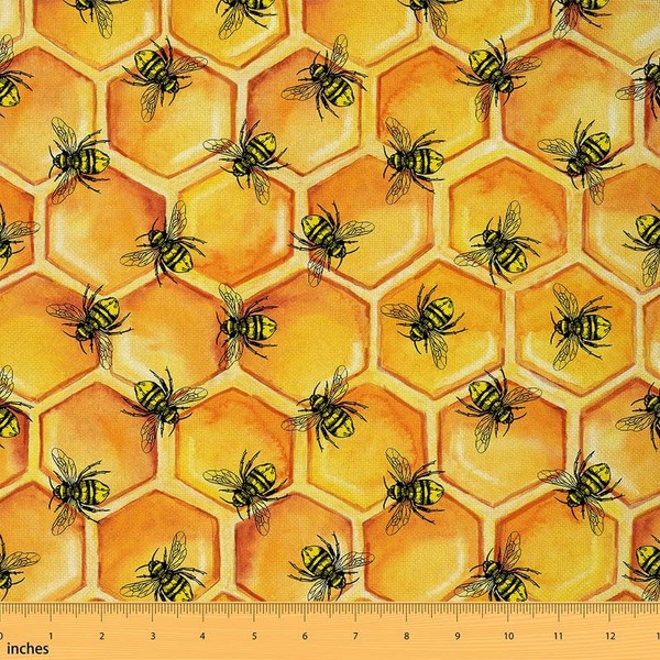 Bees Upholstery Fabric for Chairs, Honeycomb Hexagon Pattern Fabric by