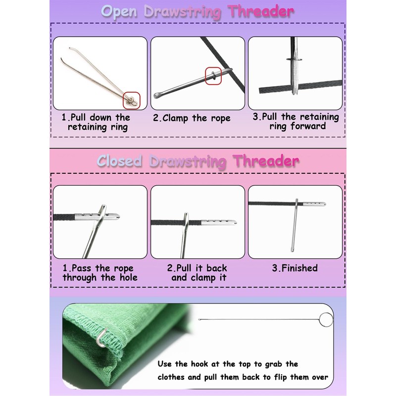Drawstring Threader Set,9Pcs Drawstring Threader Tool Flexible Drawstring Threaders,Stainless Steel