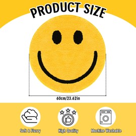 Whaline Smile Face Bath Rug Yellow Happy Face Tufted Bath Mat Non Slip Absorbent Round Bathroom Shower Rugs Front Door Mat Carpet Floor Rug for Home Kitchen Bedroom Entrance Toilet Bathtub