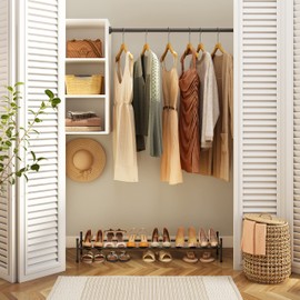 Tajsoon Expandable Shoe Rack for Closet 1 Tier, 28“-41“Adjustable & Stackable Shoe Shelf Storage, Metal Shoe Rack Organizer for Front Door Entrance, Closet, Garage, Entryway, Black