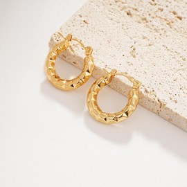 Sylph Textured Gold Hoop Earrings for Women 18K Gold Chunky Statement Earrings Trendy Gifts Lightweight for Women
