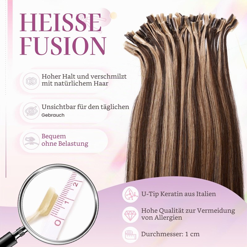 Elailite U-Tip Real Hair Bonding Extensions, Keratin Hair Extensions, Straight,