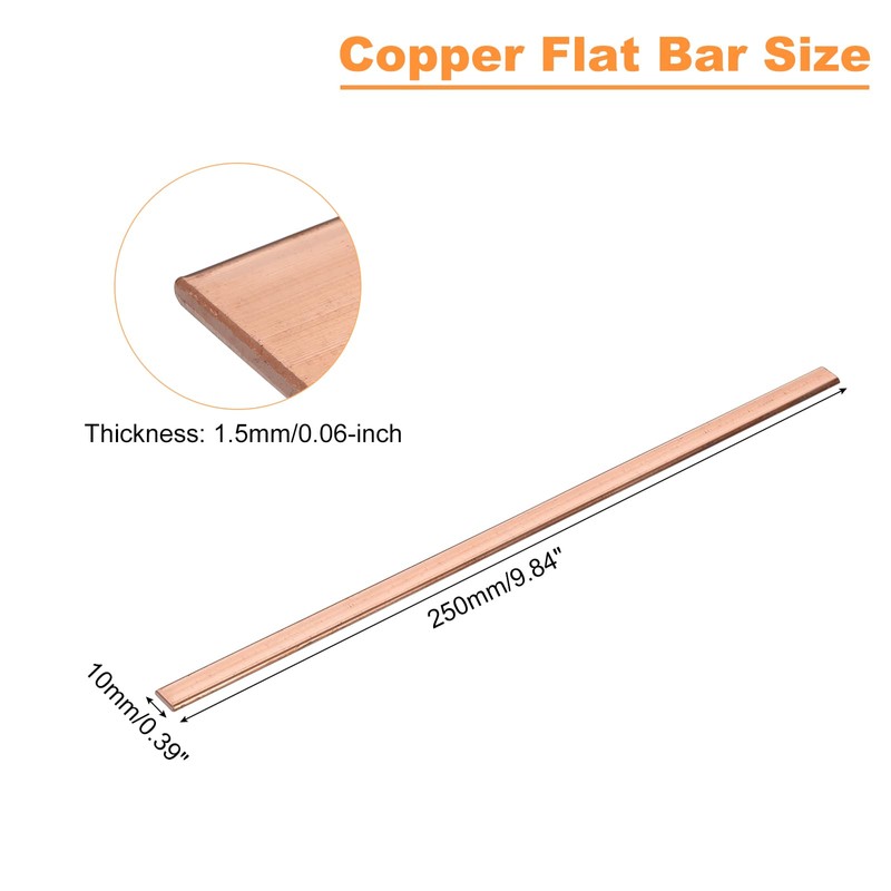 sourcing map Copper Flat Bar, 1/16" Thickness x 3/8" Width