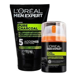 Kit Men Expert Pure Power: Crema Anti Acne + Gel De Limpieza
