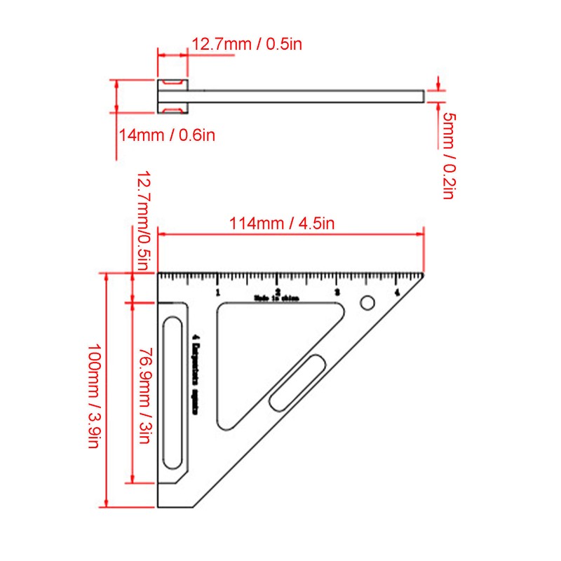 Woodworking Triangle Ruler Aluminium Alloy British System Measuring Tool for