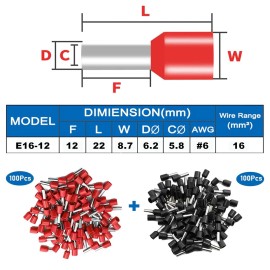 ATMLCOER 200 Pcs Wire Ferrules Kits 6 AWG Wire Ferrule Connectors Insulated Ferrule Pi...
