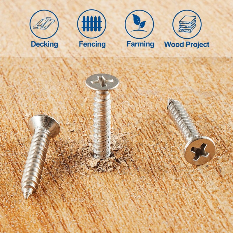 ANCHOREASE #8×5/8″ Wood Screw 350Pcs, 304 Stainless Steel Screws, Flat