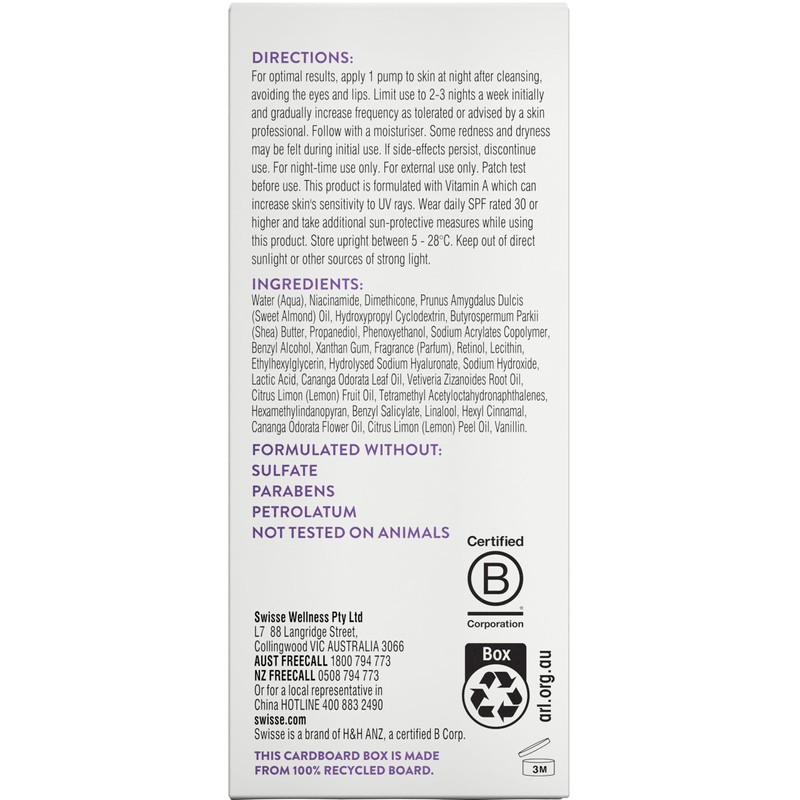 Swisse Skincare Retinol 0.3% Advanced Night Serum 30 Ml