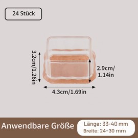 COEWUR Pack of 24 Chair Leg Caps Rectangular Felt Chair Leg Protectors Rubber Transparent Protective Caps for Chair Legs Hardwood Floors Tile Floors and Laminate (Fit: Length 33-40 mm, Width 24-30 mm)