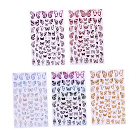Outanaya 5 Sheets Press on Nails Butterfly Shiny Nail Art Stickers Decals for DIY Manicure Decorations