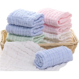GDYFU Paños de Muselina para bebé, Paquete de 12, Almohadillas de Gasa Lavada de algodón Suave de 6 Capas para recién Nacidos, Piel Sensible, bebés, recién Nacidos, niños y Adultos, 10 x 10 Pulgadas