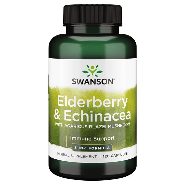 Swanson Elderberry Agaricus Echinacea Immune Support Health Formula Agaricus Blazei Mushroom 400 mg, Elderberry 400 mg, Echinacea 200 mg 120 Capsules (Caps)