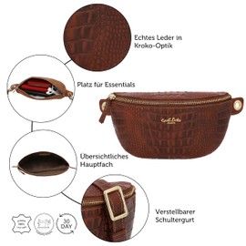 Gusti Rosamonde Bum Bag Leather Belt Bag Festival Bag Handbag Genuine Leather, Brown crocodile