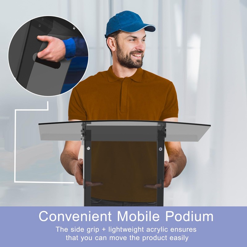 DigDozer Acrylic Podium Stand with Storage Shelf,Segmented Black Lecterns &