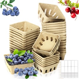 LJLGSZY LJLGSZY 50 Pack Natural Pulp Fiber Berry Baskets with Blank Label for Vegetables Strawberry Blueberry Raspberry Egg, Farmer Market Produce Basket Containers Grocery Store Supplies Fruit Stand Supplies