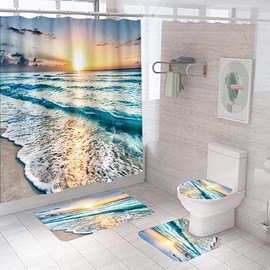 DDS-DUDES Sunset Shower Curtain for Bathroom, Beach Sunrise Scenery Shower Curtain Set Waterproof Polyester Bath Curtains with Hooks 71x71Inch (Sunset 8)