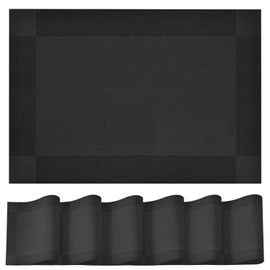Artoid Mode Black Crossweave Vinyl Non-Slip PVC Set of 6 Placemats, Wipeable Washable Woven Place Mats For Home Holiday Party Dining Table