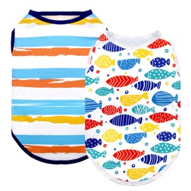 cyeollo 2 Pack Dog Cooling Shirts Breathable Dog Shirt Soft T-Shirt Lightweight Stripe Vest Tank Top Dog Clothes for Pet