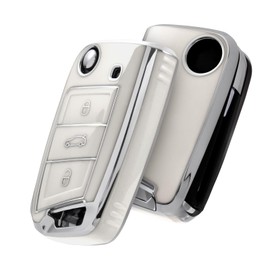 OATSBASF OATSBASF Car Key Cover for VW Golf 7 Key Box/Key Case Cover for VW, Polo, Skoda, Seat, 3 Buttons,Silver Edge White