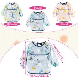 Baby Bib with Sleeves, Waterproof Baby Bib, Unisex Children's Bib, Baby Bib, Sleeve Bib, Baby Washable with Pocket, Bib with Long Sleeves for Toddlers from 6-36 Months, a