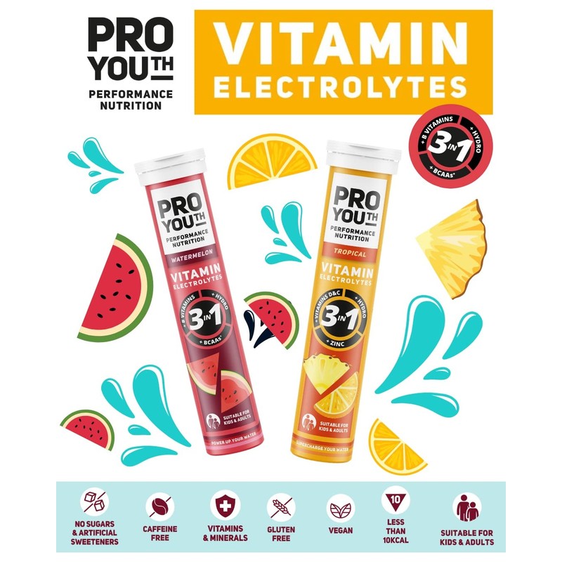 ProYouth Electrolytes Tablets with Vitamins for Kids and Adults -