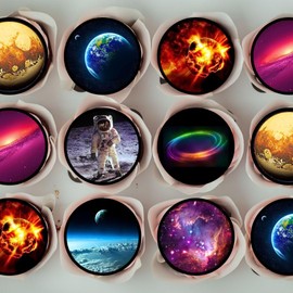 Space Edible Cupcake Toppers – Planets, Galaxies & Astronaut Designs for Outer Space-Themed Parties (PRECUT, 48 x 3cm/1.18 Inch Discs)