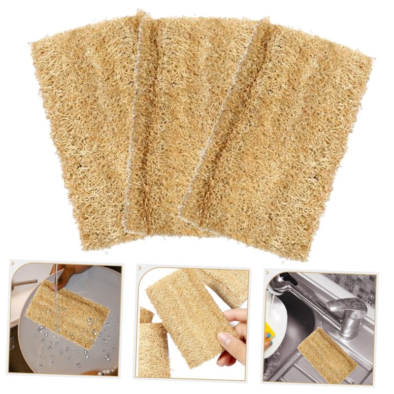 SHOWERORO 3pcs Natural Loofah Dish Washing Sponge Kitchen Scrubber for