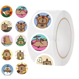 Dear Mia Little Liz | 500 Piezas Capybara Pegatinas Calcomanías Kawaii Animal Vinil Scrapbook Arte Manualidades Tarjetas DIY | Obsequio Recuerdo Regalo Fiesta Día del Niño (Capybara C, 1 Roll=500 Pz)